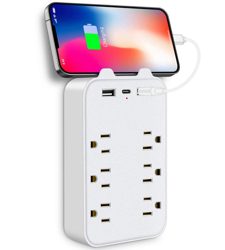 6 Outlet Extender Surge Protector, Multi Outlet Extender Wall Adapter with 2 USB, 1 USB-C Fast Charging Ports, 6 AC Outlets, 1200J Surge Protection, ETL Certified