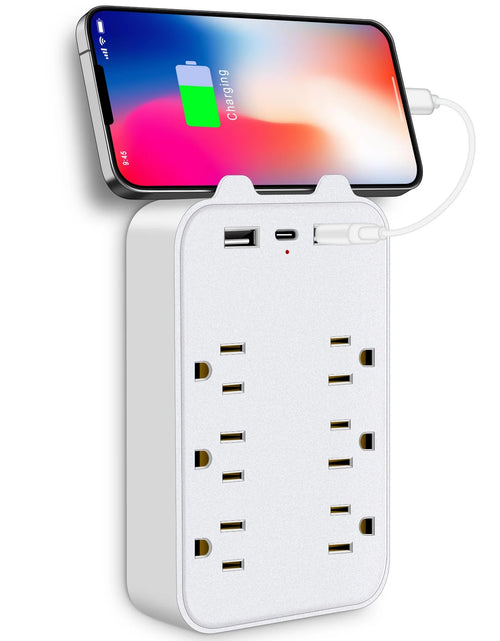 Load image into Gallery viewer, 6 Outlet Extender Surge Protector, Multi Outlet Extender Wall Adapter with 2 USB, 1 USB-C Fast Charging Ports, 6 AC Outlets, 1200J Surge Protection, ETL Certified
