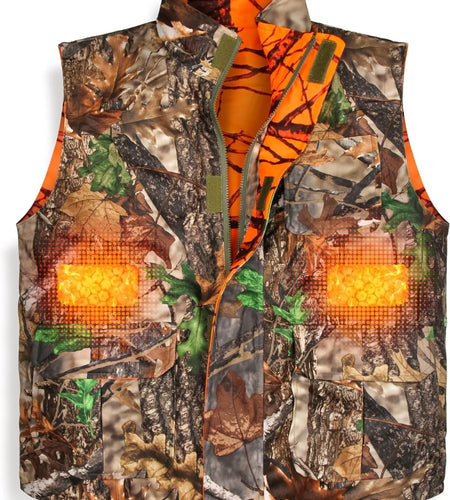 Hunting Heated Vest, Camo Orange Reversible Vest, Game Vest Jacket for Hunting, Lightweight Heating Vest (M)