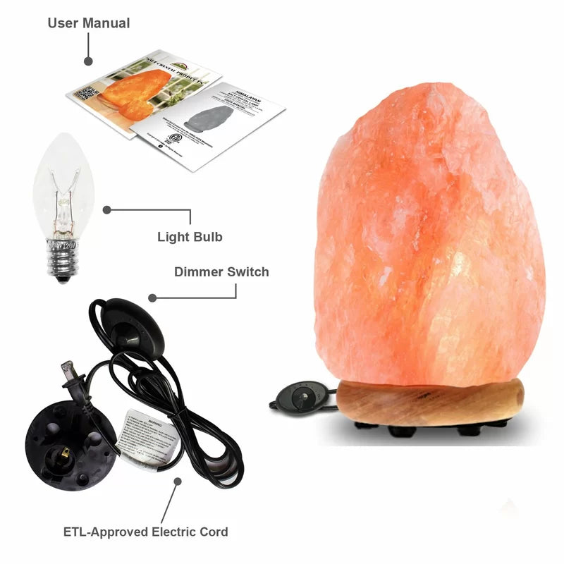 Himalayan Salt Lamp with Dimmer Switch, Handcrafted with Wooden