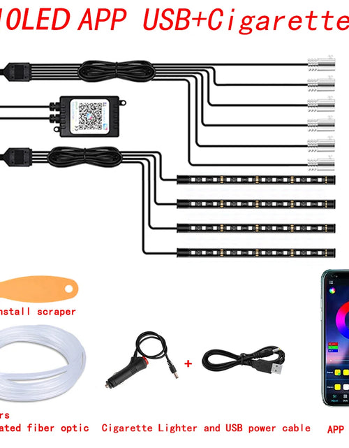 Load image into Gallery viewer, LED Car Interior Ambient Strip Lights RGB Fiber Optic Atmosphere Neon Lighting Kit W/ APP Remote Control Auto Decorative Lamps
