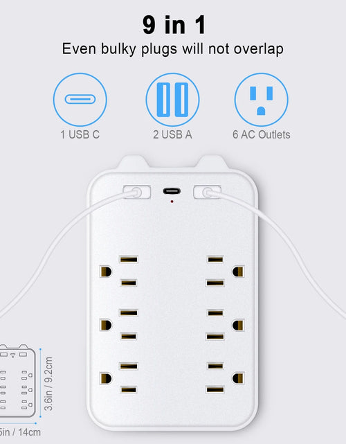 Load image into Gallery viewer, 6 Outlet Extender Surge Protector, Multi Outlet Extender Wall Adapter with 2 USB, 1 USB-C Fast Charging Ports, 6 AC Outlets, 1200J Surge Protection, ETL Certified
