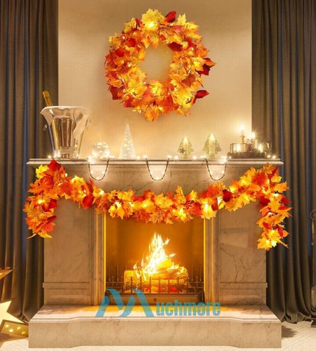 9.8FT Fall Thanksgiving Maple Leaves 20 LED Light Lamp Garland Festival Decor