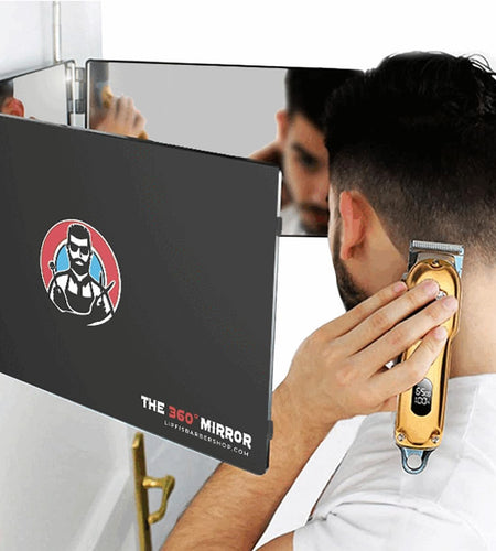 The 360 Mirror - Adjustable Door Mount Telescoping Hooks - Self Haircut Mirror for Men - 3 Way Mirror for Hair Cutting