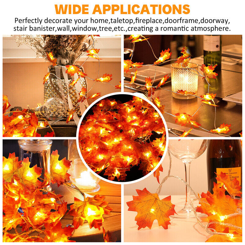 9.8FT Fall Thanksgiving Maple Leaves 20 LED Light Lamp Garland Festival Decor