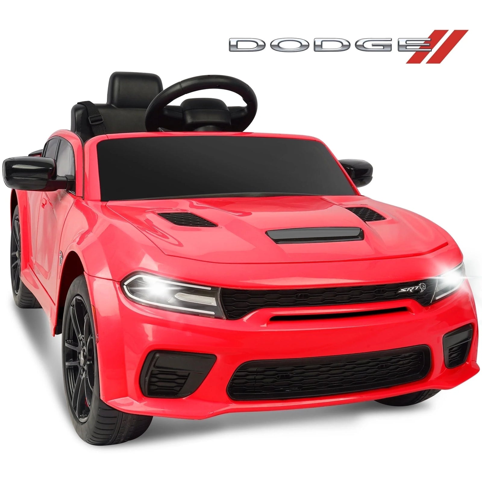 Dodge Electric Ride on Cars for Kids, 12V Licensed Dodge Charger SRT Powered Ride on Toys Cars with Parent Remote Control, Electric Car for Girls 3-5 W/Music Player/Led Headlights/Safety Belt, White