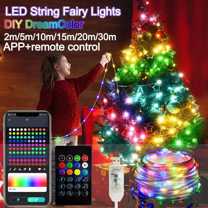 Dreamcolor Rgb Led Strip WS2812B Bluetooth Smart String Fairy Lights Christmas Garland Light Waterproof for Party Curtain Room