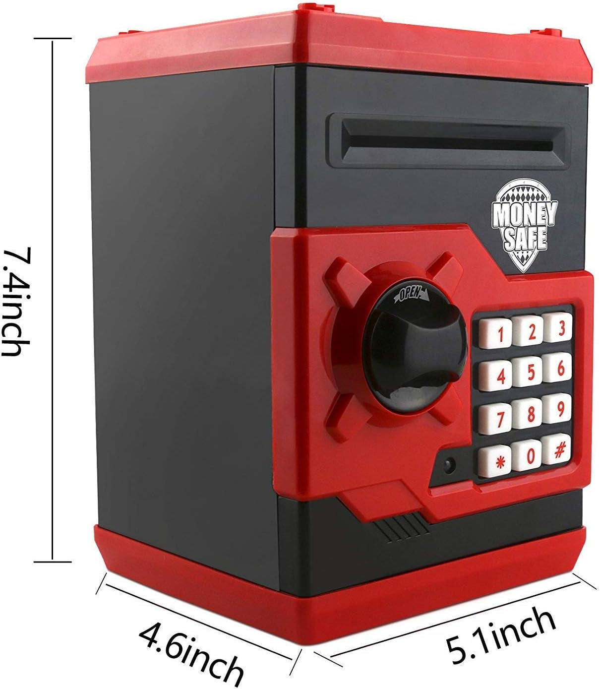 Cartoon Piggy Bank Cash Coin Can Password Electronic Money Bank Safe Saving Box ATM Bank Safe Locks Black Red Smart Voice Prompt Money Piggy Box (Red)