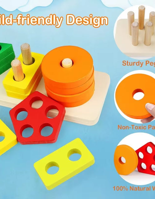 Load image into Gallery viewer, Montessori Wooden Geometric Shape Five Sets of Columns Blocks Assembling Children&#39;S Enlightenment Early Education Puzzle Toys
