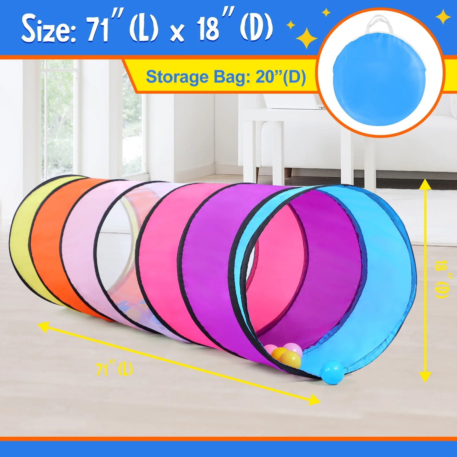 Kids Play Tunnel Toys for 1-3 Years Toddlers Colorful Baby Tent Tube with Breathable Mesh Indoor Outdoor