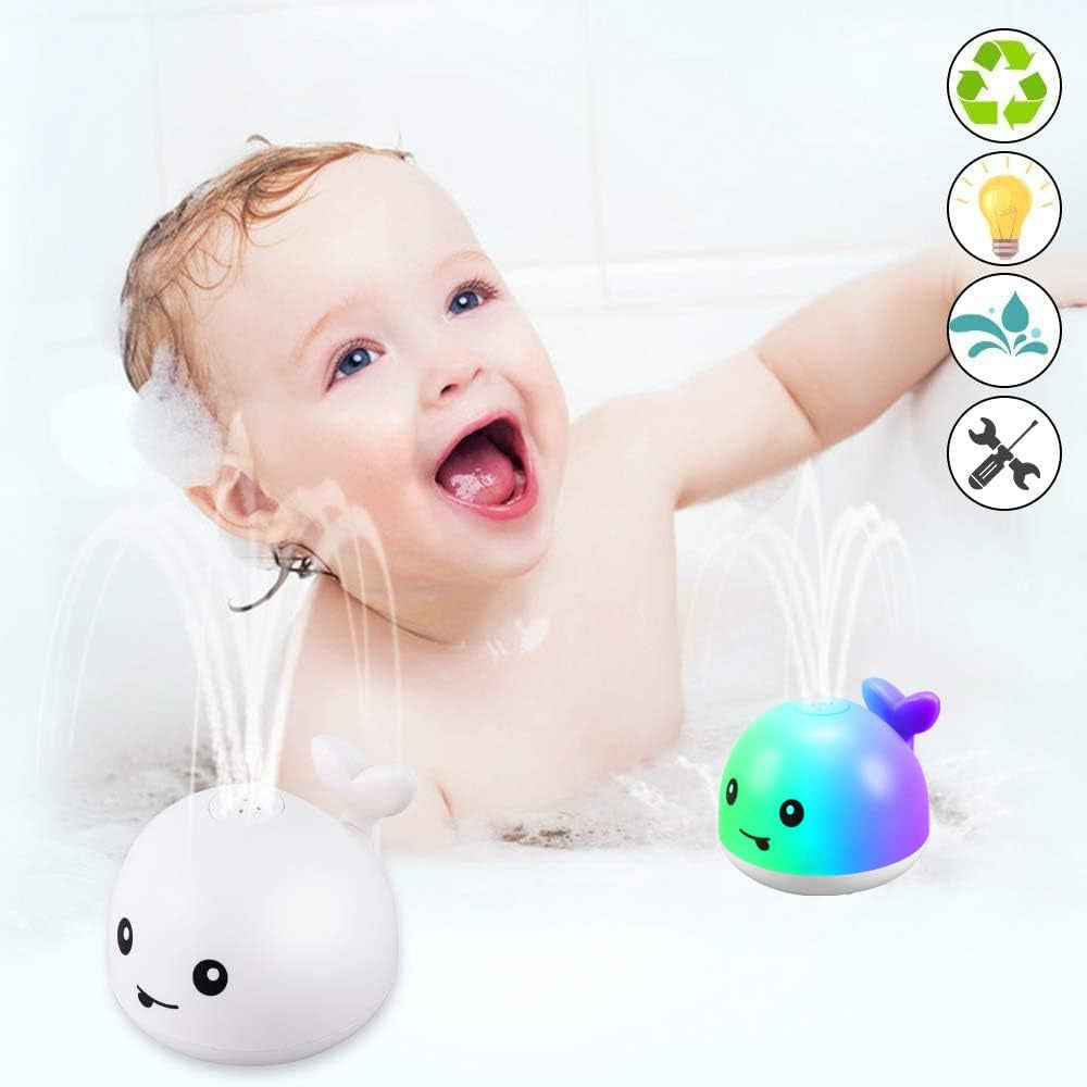 Baby Bath Toys, Rechargeable Bath Toys, Whale Spray Water Bath Toy, Sprinkler Bathtub Shower Toys for Toddlers Kids Boys Girls, Pool Toy for Baby (White)