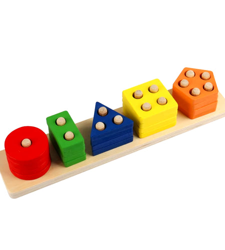 Montessori Wooden Geometric Shape Five Sets of Columns Blocks Assembling Children'S Enlightenment Early Education Puzzle Toys