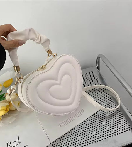 Fashion Love Heart Shape Shoulder Bag Small Handbags Designer Crossbody Bags for Women Solid Pu Leather Top Handle Bag