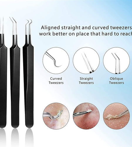 Pimple Popper Tool Kit 11 Pcs,  Blackhead Remover Pimple Extractor Tools with Metal Case for Quick and Easy Removal of Blackheads,Pimples,Whiteheads,Zit Popper,Forehead,Facial and Nose (Black)