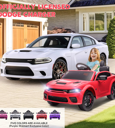 Dodge Electric Ride on Cars for Kids, 12V Licensed Dodge Charger SRT Powered Ride on Toys Cars with Parent Remote Control, Electric Car for Girls 3-5 W/Music Player/Led Headlights/Safety Belt, White