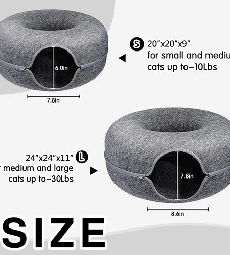 Large Cat Cave with 3 Toys Scratch Resistant Tunnel Bed up to 30 Lbs Dark Grey (24X24X11)
