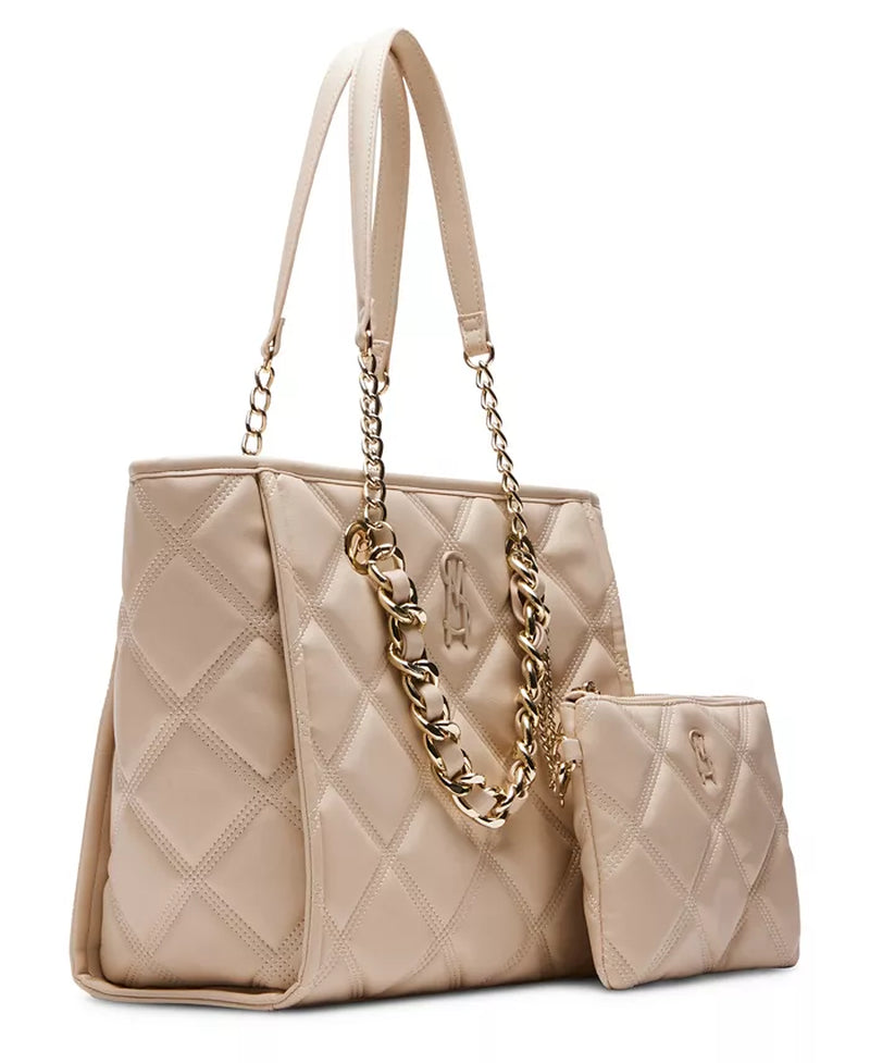 Katt Faux Leather Quilted Tote with Pouch