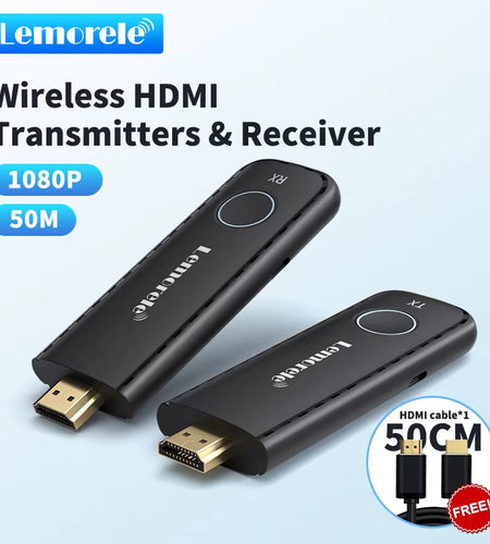 Lemorele 50M Hdmi Wireless Transmitter and Receiver Multiple to 1 Display Dongle for Camera Laptop PC to TV Monitor Projector