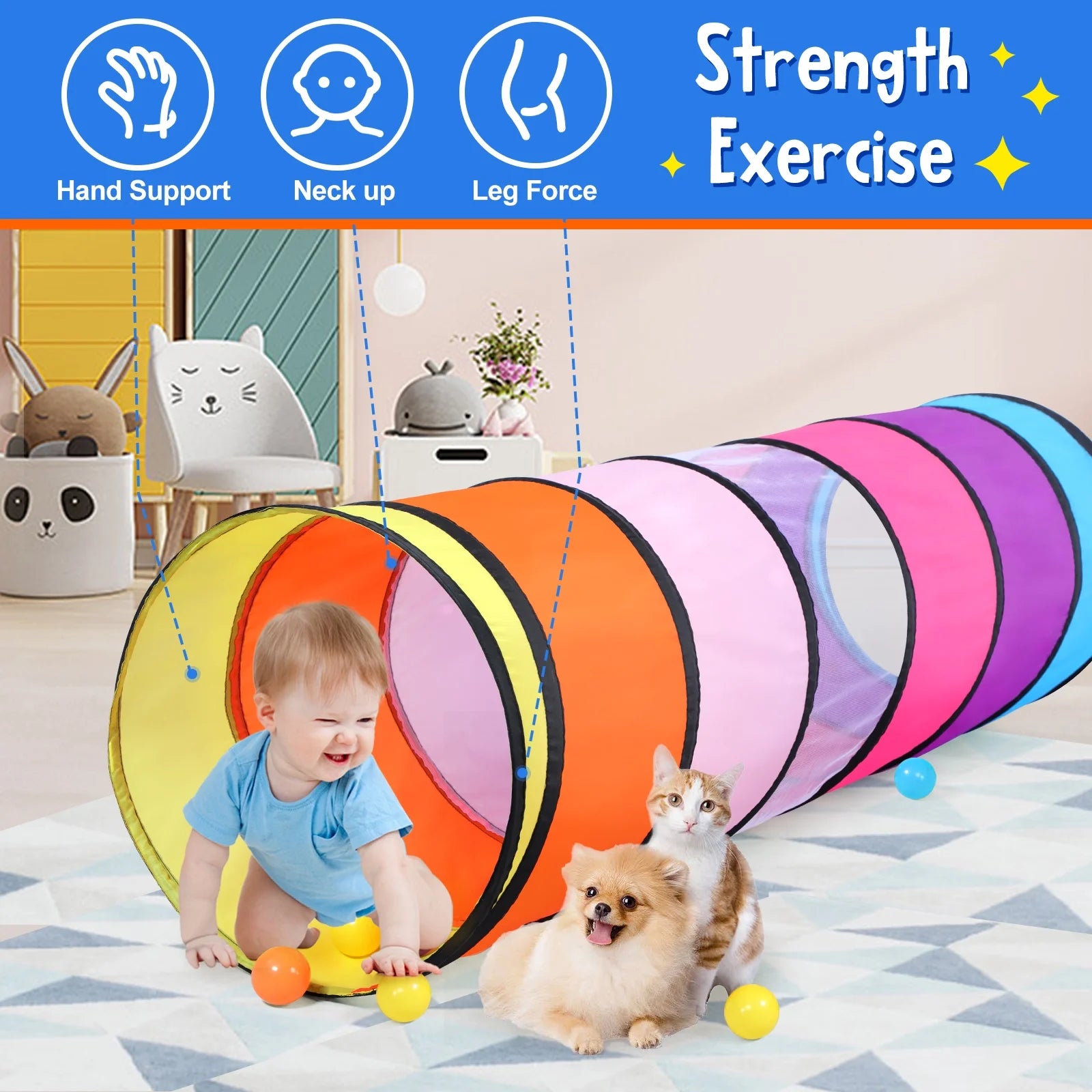 Kids Play Tunnel Toys for 1-3 Years Toddlers Colorful Baby Tent Tube with Breathable Mesh Indoor Outdoor