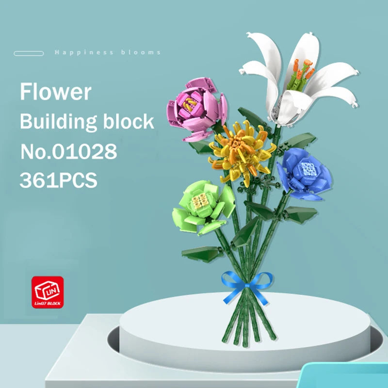 Flower Bouquet Building Blocks Kit DIY Flowers Block Toys Set Valentine'S Day Rose Bricks Set Gift for Girls Friends Adults