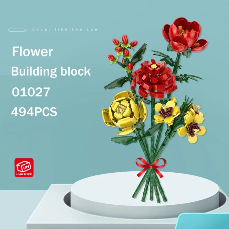 Flower Bouquet Building Blocks Kit DIY Flowers Block Toys Set Valentine'S Day Rose Bricks Set Gift for Girls Friends Adults