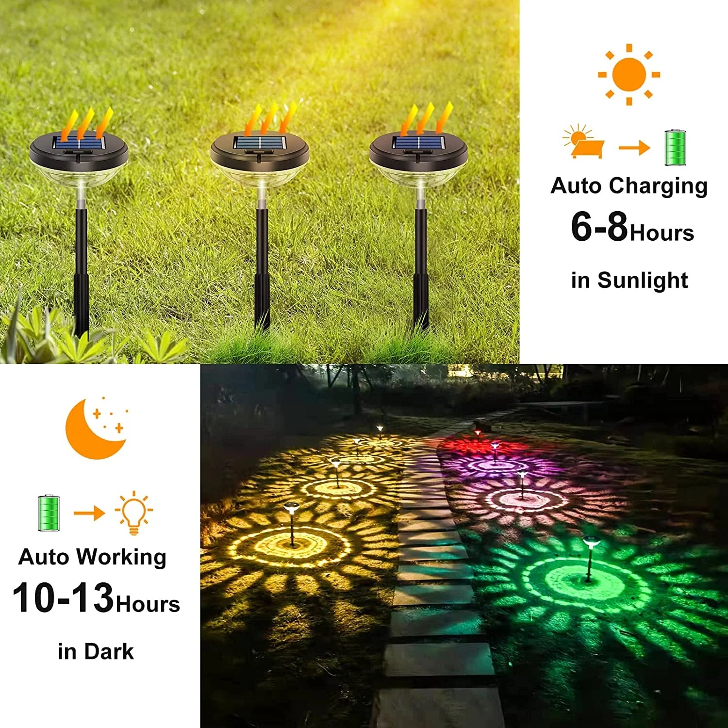 Solar Pathway Lights 6 Pack, Waterproof Solar Outdoor Lights, LED Landscape Lighting for Walkway Yard Garden Lawn Patio (Multicolor & Warm White)