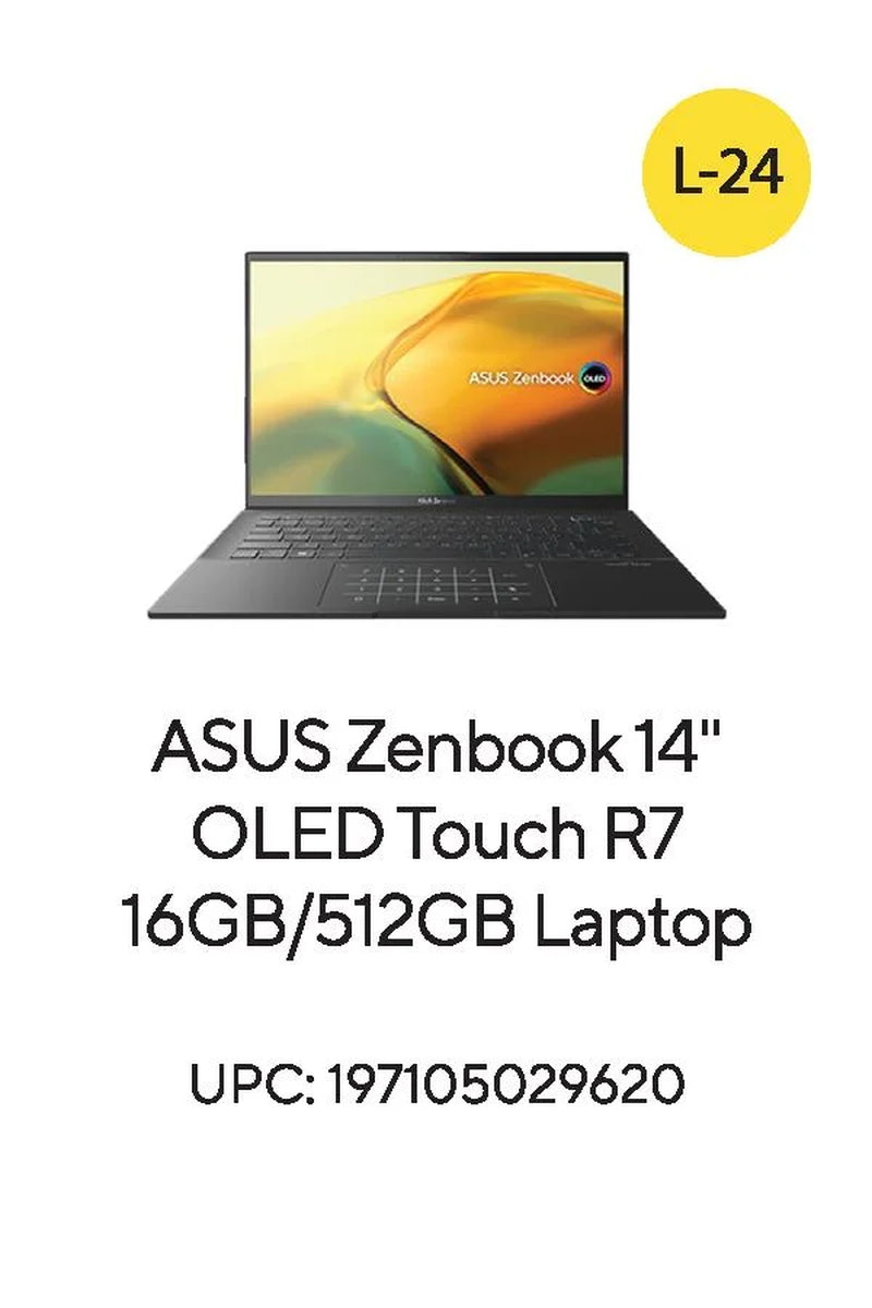 Zenbook 14” OLED Touch PC Laptop, AMD Ryzen 7 7730U, 16GB, 512GB, Windows 11, UM3402YA-WS74T