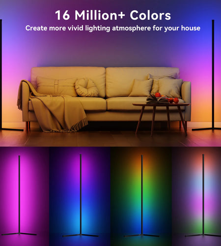 Led Corner Floor Lamp, Smart RGB Floor Lamp with App&Remote, 16 Million Colors Changing, Music Sync, Modern Corner Led Light for Bedroom Living Room and Gaming Room, Timing&Schedule