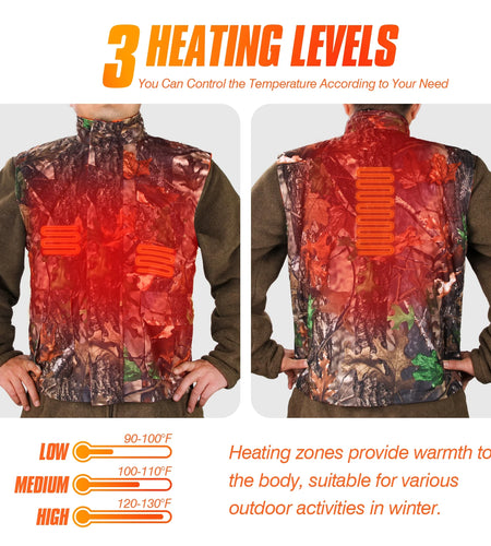 Hunting Heated Vest, Camo Orange Reversible Vest, Game Vest Jacket for Hunting, Lightweight Heating Vest (M)