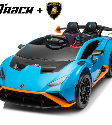 24V Kids Ride on Car, Licensed Lamborghini STO Electric Car for Boys Girls, 2-Seater Ride on Drift Car with Remote Control, Music, 360° Spin, Max Speed 6Mph, Blue