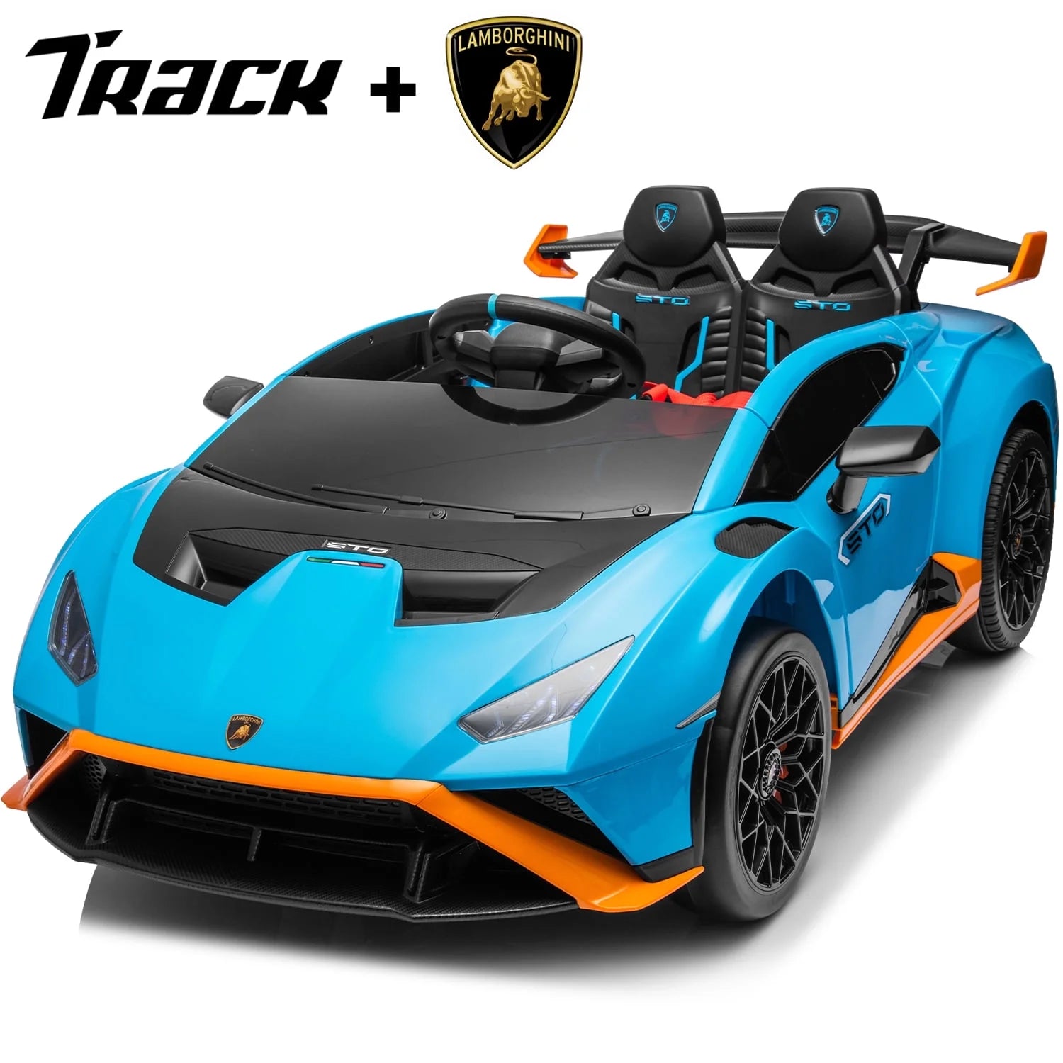 24V Kids Ride on Car, Licensed Lamborghini STO Electric Car for Boys Girls, 2-Seater Ride on Drift Car with Remote Control, Music, 360° Spin, Max Speed 6Mph, Blue