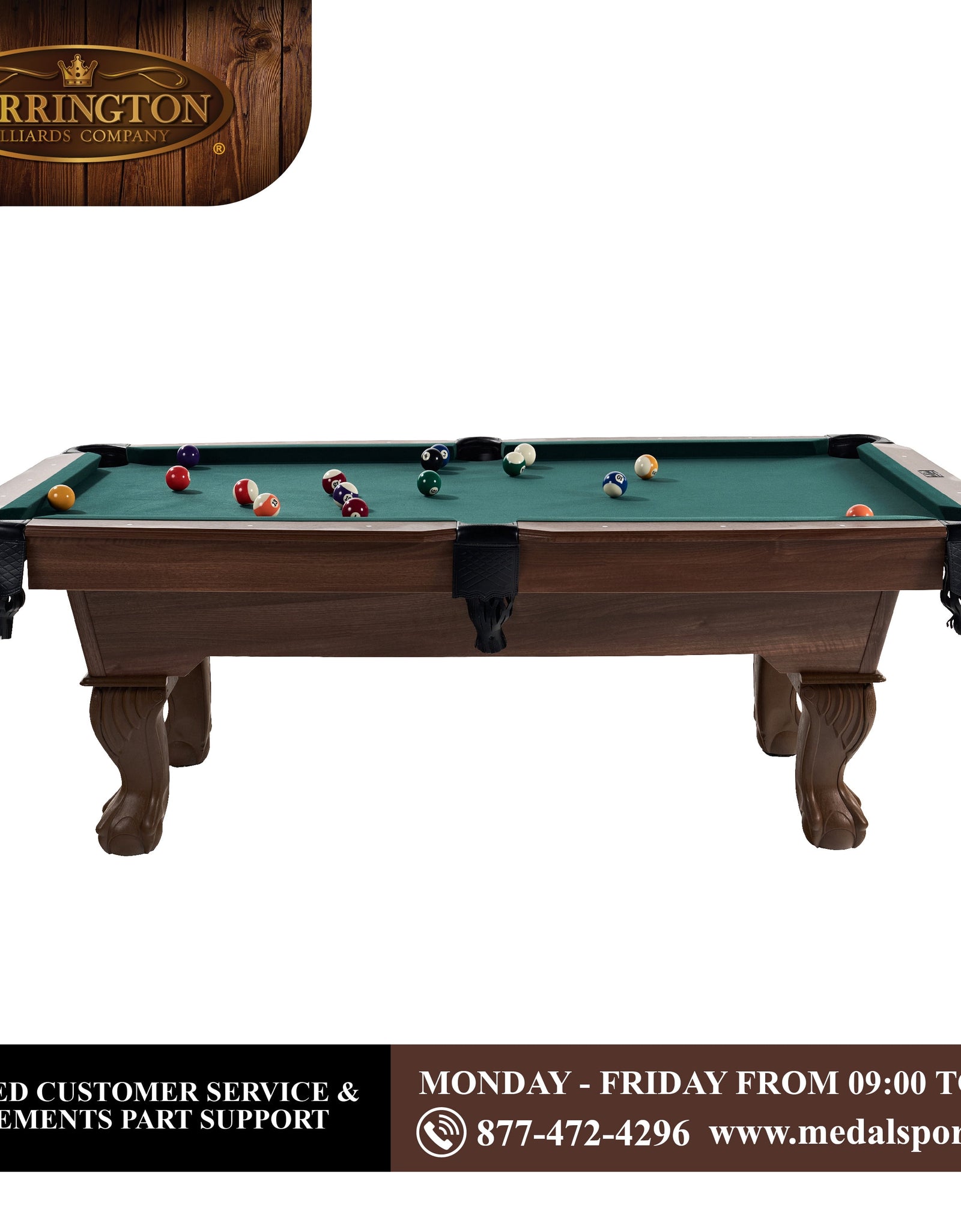 7.25 Ft Pool Table, Billiard Table, Green, by  Company