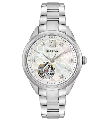 Women'S Diamonds White Mother of Pearl Stainless Steel Analog Watch 96P181