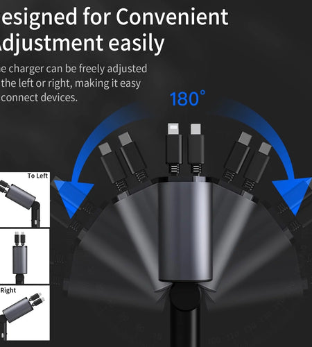4 in 1 Retractable Car Charger, 100W Fast Car Phone Charger with Iphone and Type C Cable and 2 Charging Ports Car Charger Adapter