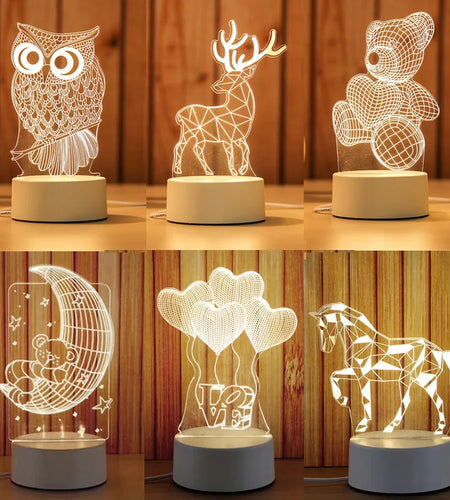 Cartoon 3D Novelty Light LED Lights Kids Baby Children Bedroom 3D Lamp LED Lights Soft Light Birthday Gifts Night Lamps
