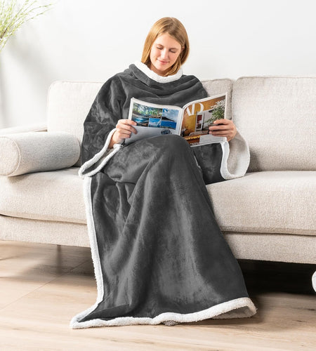Premium Fleece Blanket with Sleeves | Warm, Cozy, Extra Soft, Functional, Lightweight