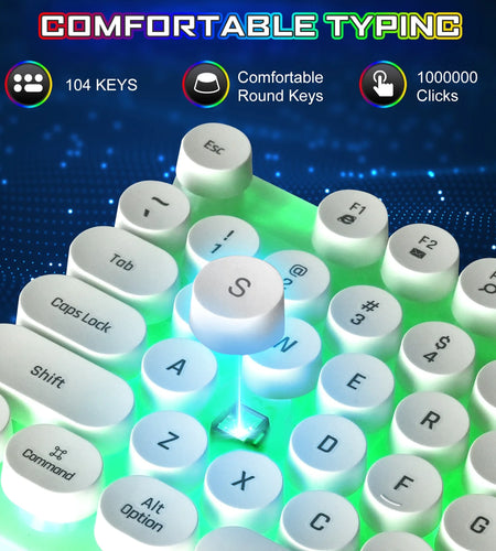 Gaming Keyboard and Mouse, Rainbow Backlit USB Wired Computer Mouse and Keyboard Combo, for Game, Office, White