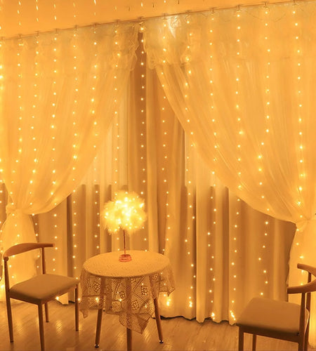 Fairy Curtain Lights Window String Lights 300 LED Twinkle Firefly Stars with 8 Light Modes Remote Control for Bedroom, Weddings, Party, Indoor, Outdoor Decoration, 9.8X9.8Ft, Warm White