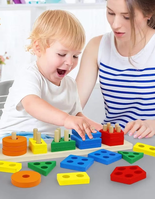 Load image into Gallery viewer, Montessori Wooden Geometric Shape Five Sets of Columns Blocks Assembling Children&#39;S Enlightenment Early Education Puzzle Toys
