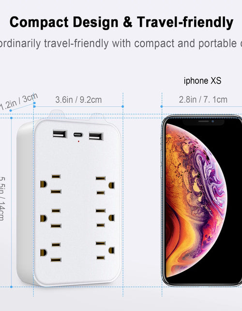 Load image into Gallery viewer, 6 Outlet Extender Surge Protector, Multi Outlet Extender Wall Adapter with 2 USB, 1 USB-C Fast Charging Ports, 6 AC Outlets, 1200J Surge Protection, ETL Certified
