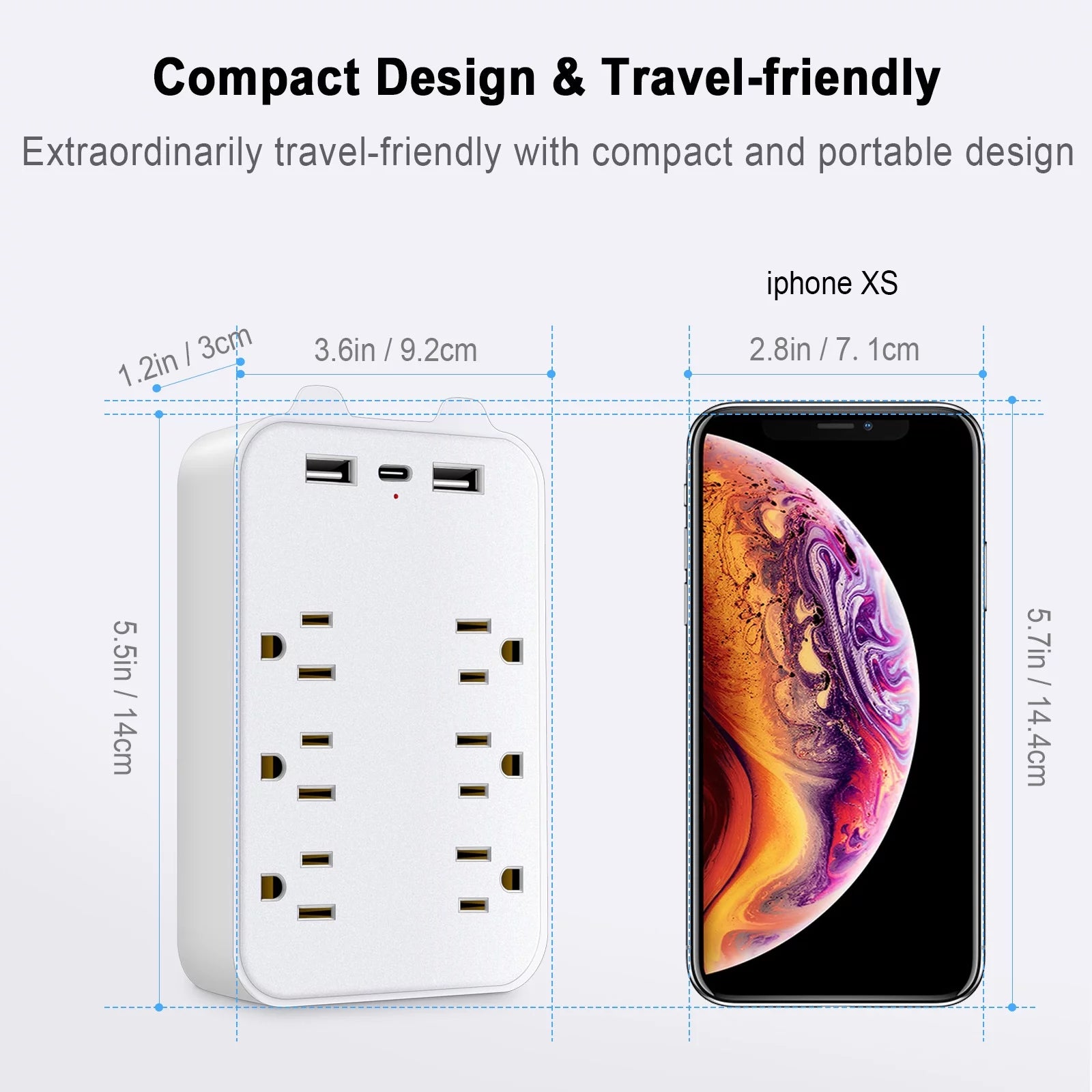 6 Outlet Extender Surge Protector, Multi Outlet Extender Wall Adapter with 2 USB, 1 USB-C Fast Charging Ports, 6 AC Outlets, 1200J Surge Protection, ETL Certified