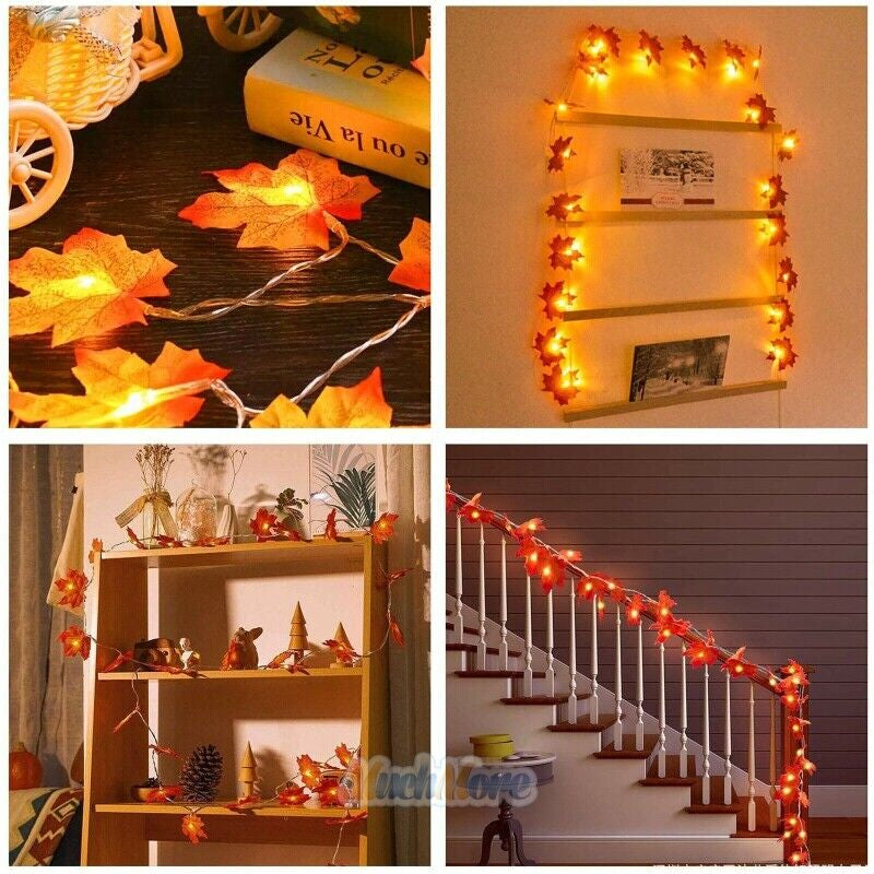 9.8FT Fall Thanksgiving Maple Leaves 20 LED Light Lamp Garland Festival Decor