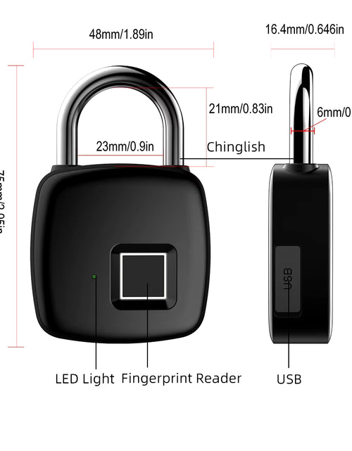 Load image into Gallery viewer, Fingerprint Lock Home Luggage Dormitory Locker Warehouse Door Security Electronic Padlock for Garage Doors,Luggage, Luggage
