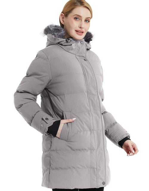 Load image into Gallery viewer, Women&#39;S Winter Coat Hooded Puffer Jacket Insulated Windbreaker Jacket Gray L
