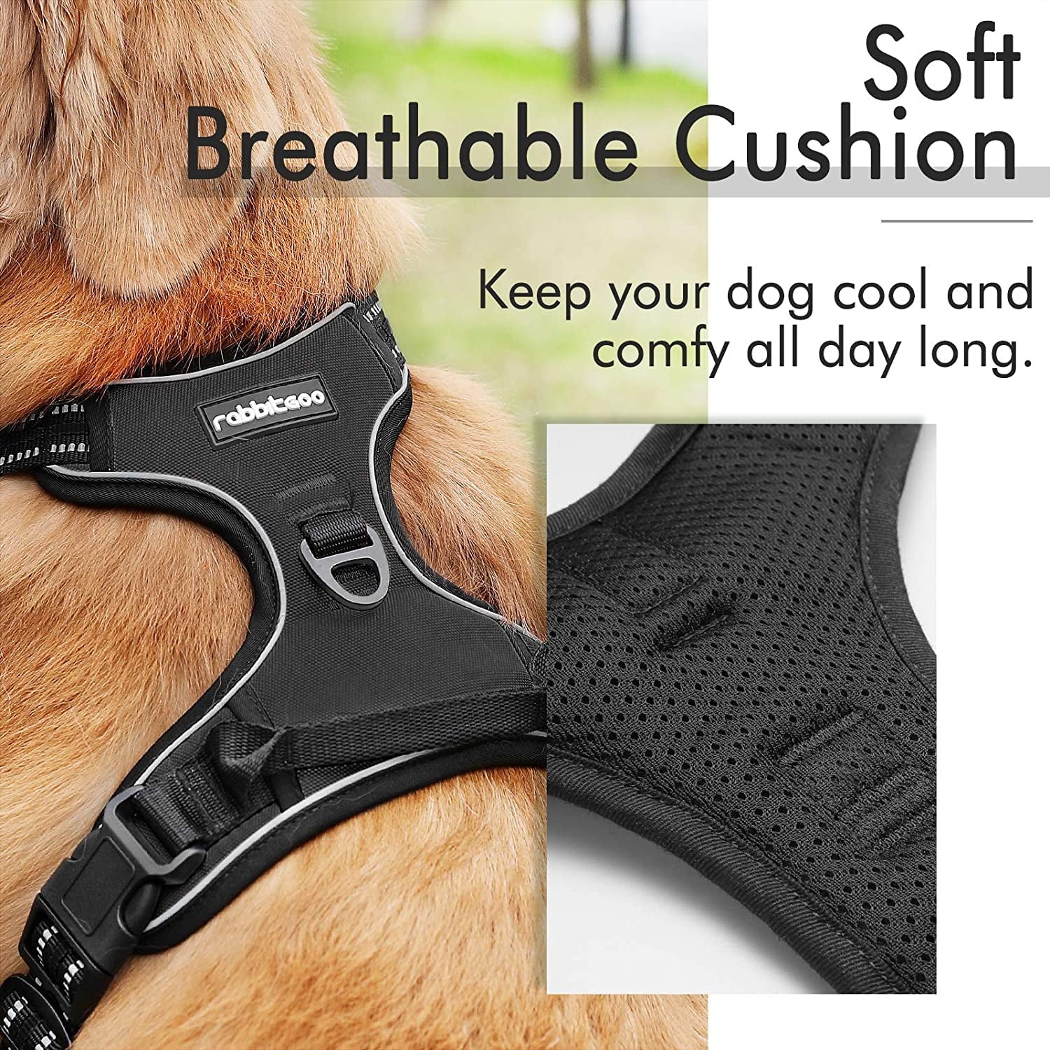 Dog Harness, No-Pull Pet Harness with 2 Leash Clips, Adjustable Soft Padded Dog Vest, Reflective Outdoor Pet Oxford Vest with Easy Control Handle for Large Dogs, Black