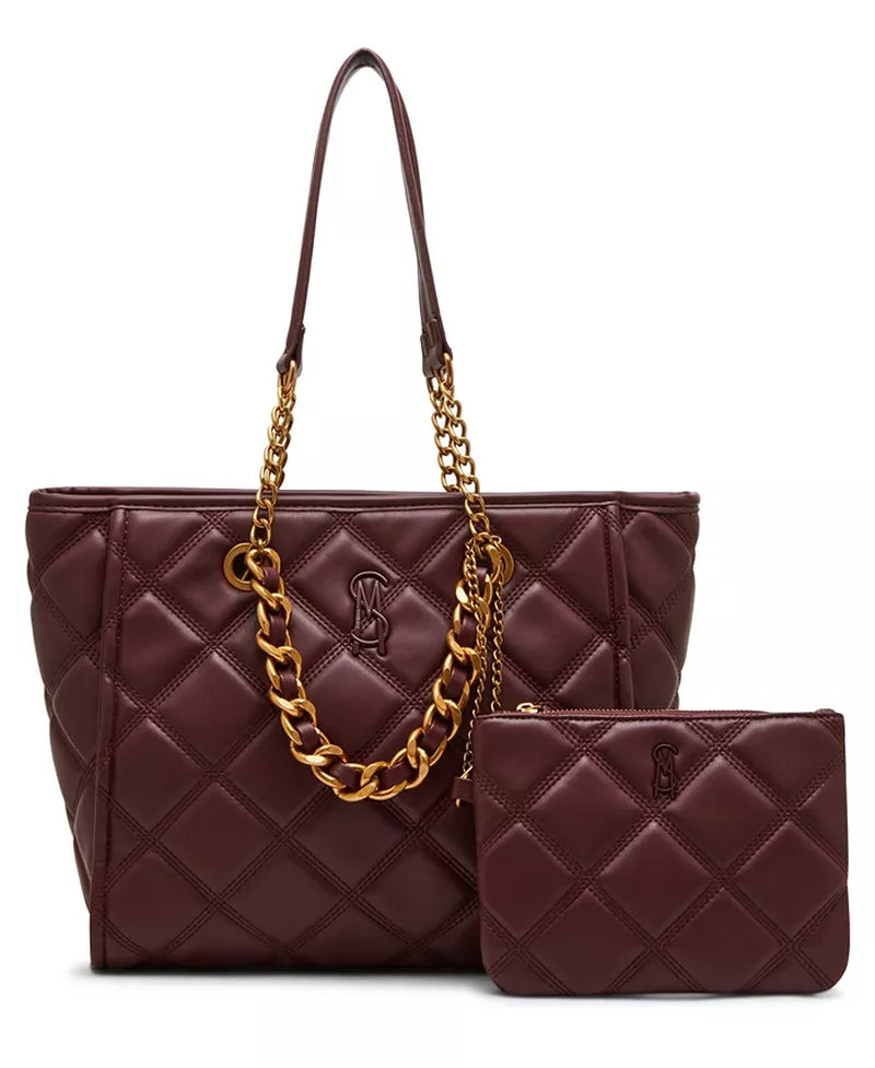 Katt Faux Leather Quilted Tote with Pouch