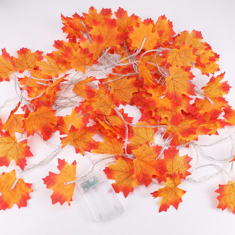 9.8FT Fall Thanksgiving Maple Leaves 20 LED Light Lamp Garland Festival Decor