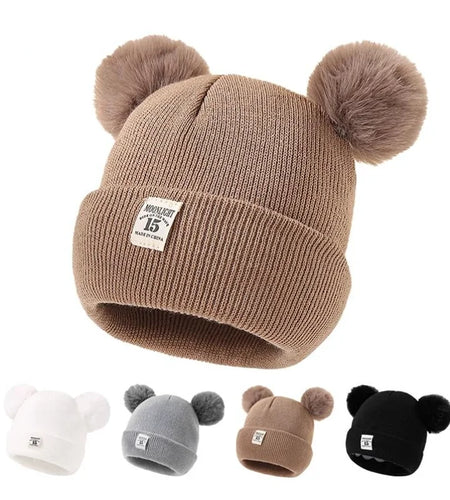 Solid Color Wool Knitted Bonnet Bebe Newborn Baby Hat Pompom Cute Winter Hat for Kids Boys Girls Children Warm Beanie Cap 0-3Y