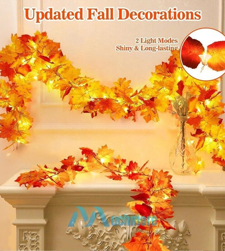 9.8FT Fall Thanksgiving Maple Leaves 20 LED Light Lamp Garland Festival Decor