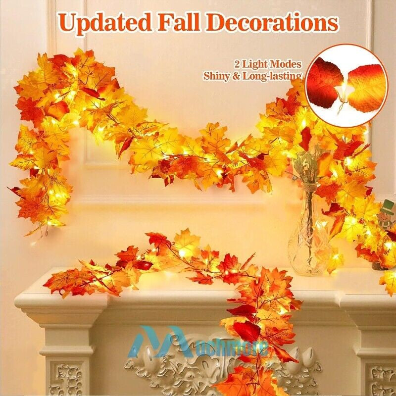 9.8FT Fall Thanksgiving Maple Leaves 20 LED Light Lamp Garland Festival Decor